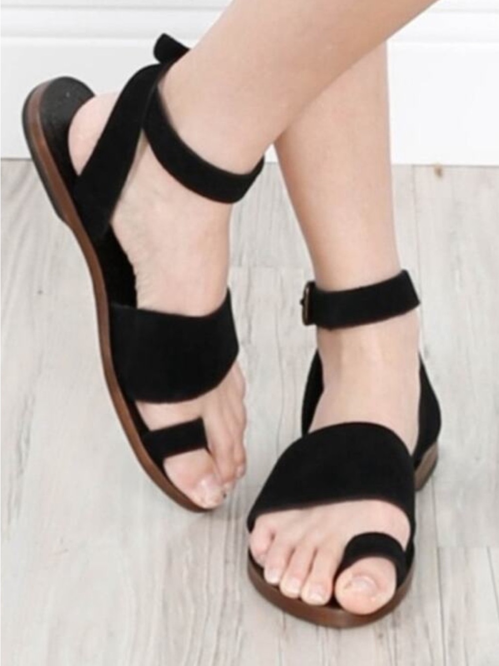 Free People Black Suede Multi-Strap Ankle Buckle Sandals Sz 8.5 9